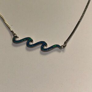 Beautiful adjustable, silver tone, blue ocean wave beach necklace,  box chain.